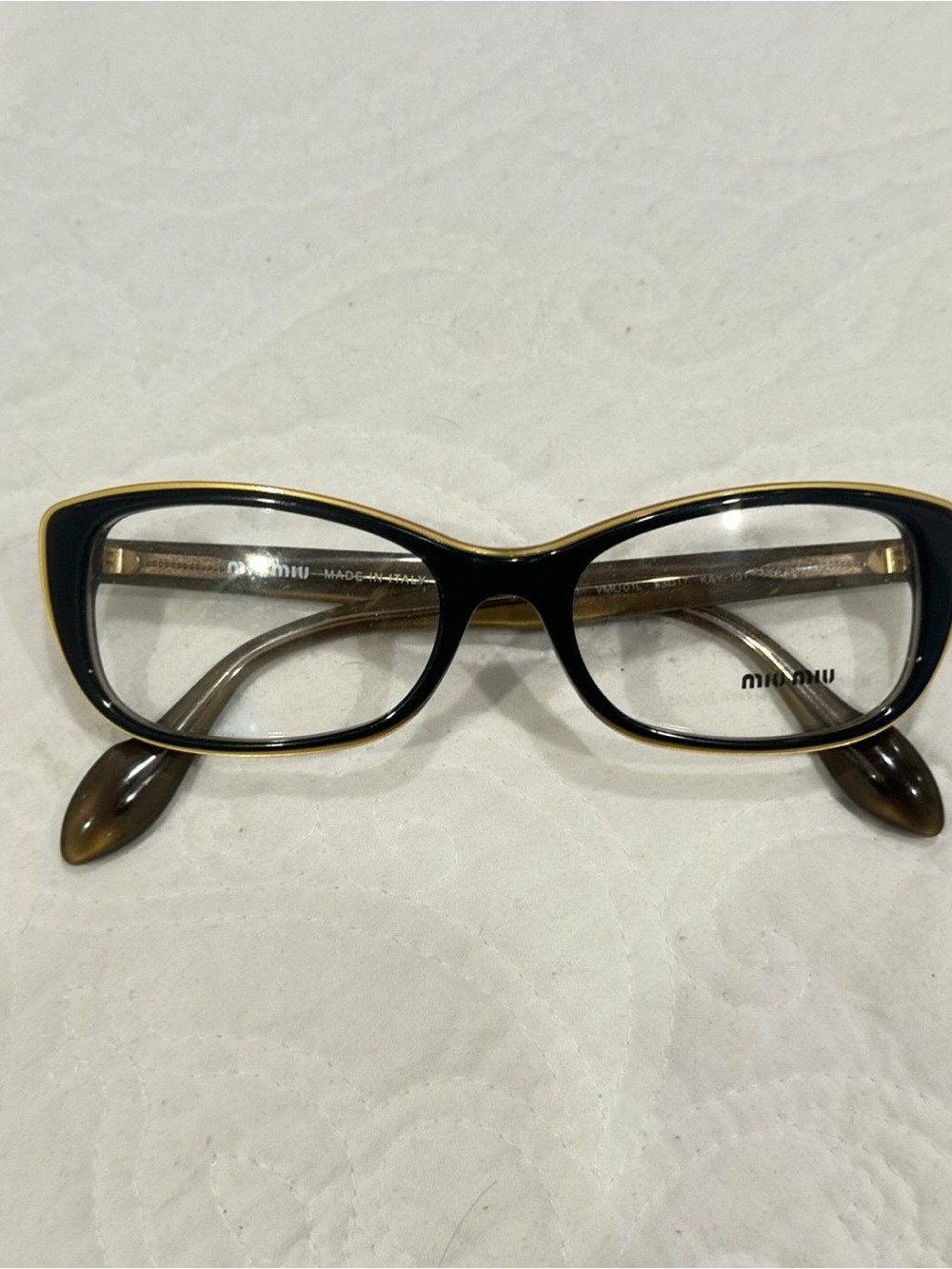 Miu Miu Black Frames with Gold Trim Cat-Eye Glasses